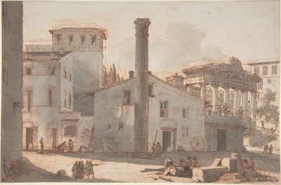 Kilátás a Forum Romanumra a Phókasz-oszloppal és a Szaturnusz-templommal alkotó: Victor Jean Nicolle