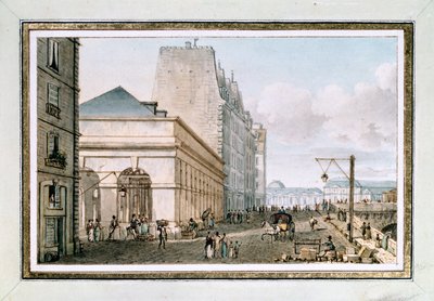 Kilátás az új baromfipiacra, amely a Quai des Augustins-on, a Pont-Neuf közelében található, Párizs, kb. 1810 (akvarell) alkotó: Victor Jean Nicolle