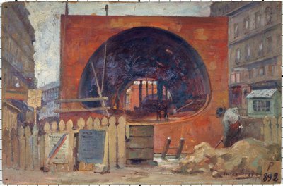 Les travaux du métropolitain place Saint-Michel en 1906, in 11-1906 (olaj) alkotó: Victor Marec