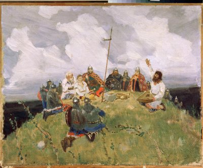 Boyan jouant du gousli (gusli, housli, husli) a 11. században (Boyan játszik gusli) - Viktor Mihajlovics Vasnyecov (1848-1926) munkája, olaj, karton alkotó: Victor Mikhailovich Vasnetsov