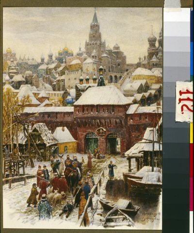 Moscou au 17e siecle (Moszkva a XVII. században). Oeuvre de Appolinari Mikhaylovich Vasnetsov (1856-1933), litográfia. Art russe, fin 19e-debütáló 20e siecle. Moszkvai Történeti és Újjáépítési Múzeum, Moszkva. alkotó: Victor Mikhailovich Vasnetsov