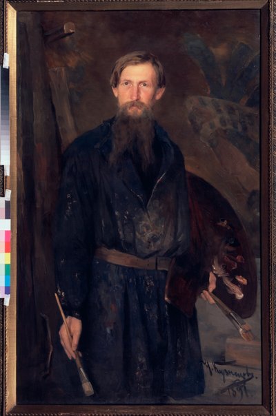 Viktor Vasnyecov művész portréja (Viktor Vasnyecov művész portréja) - Nyikolaj Dmitrijevics Kuznyecov (1850-1929) festménye, olaj, vászon alkotó: Victor Mikhailovich Vasnetsov