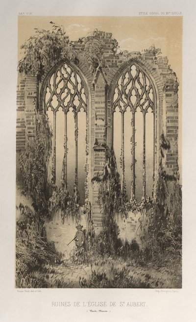 Festői építészet vagy a 15. századi műemlékek. És XVI. Századok: XV. és XVI. századi francia kastélyok: Pl. 38, St. Aubert templom romjai (Haute-Marne) alkotó: Victor Petit