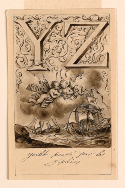 Tervezés az alapozó Y és Z betűihez: Yacht/Zéphir (Zephyrs által vezetett jachtok) alkotó: Victor Vincent Adam
