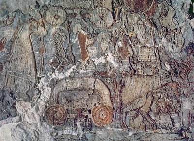 Részlet egy szekeret húzó állatról, az Oseberg hajóval talált kárpitból (textil) alkotó: Viking