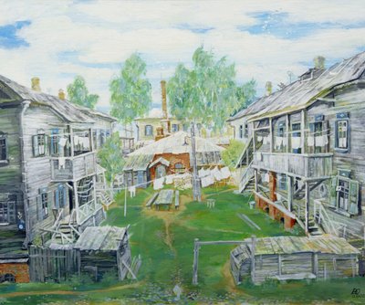 Díszlet a „The Third Róma” című filmhez, 2000 (tempera rétegelt lemezen) alkotó: Viktor Ivanovich Yushin