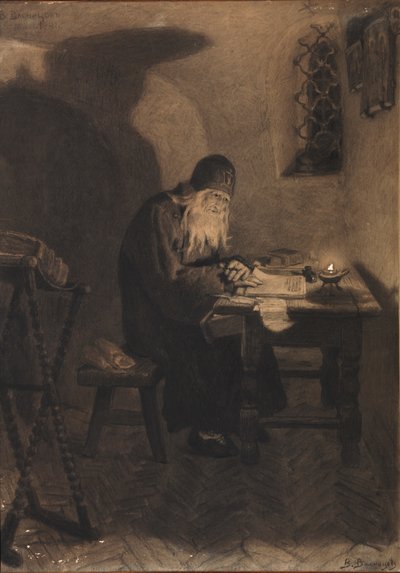 Pimen. Illusztráció A. Puskin Borisz Godunov című drámájához alkotó: Viktor Mikhaylovich Vasnetsov