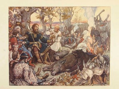 Vlagyimir II. Monomakh nagyherceg többi tagja a vadászatban. N. Kutepov: Birodalmi vadászat Oroszországban, alkotó: Viktor Mikhaylovich Vasnetsov