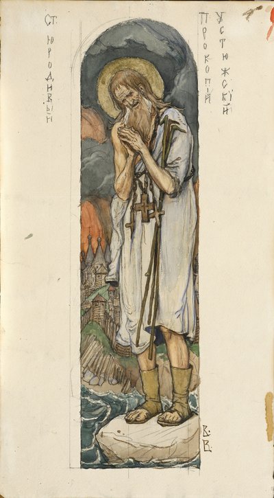 Usztyugi Szent Prokopius Tanulmány freskókhoz a kijevi Szent Vlagyimir-székesegyházban, 1884-1889 alkotó: Viktor Mikhaylovich Vasnetsov