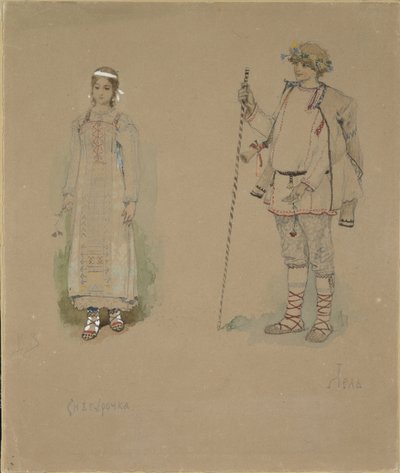 Snow Maiden és Lel. Jelmezterv N. Rimszkij-Korszakov Snow Maiden című operájához, 1885 alkotó: Viktor Mikhaylovich Vasnetsov