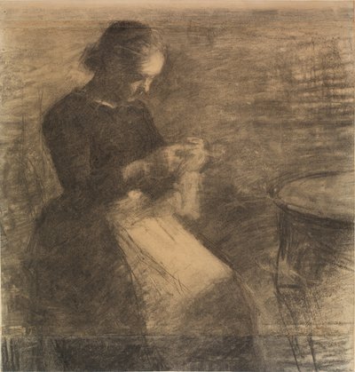 Ida Hammershøi portréja kézimunkával alkotó: Vilhelm Hammershøi