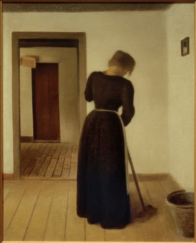 Belső egy fiatal nő söprés alkotó: Vilhelm Hammershoi