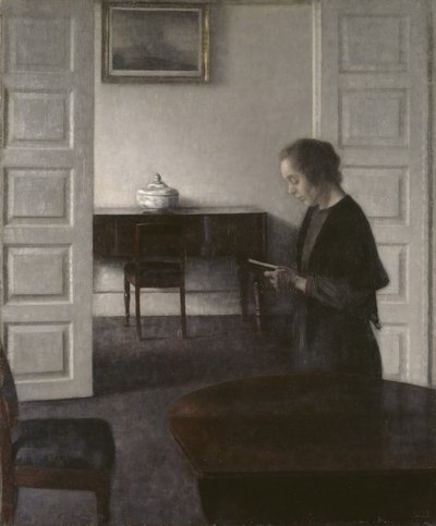 Belső egy hölgy olvasóval, 1900 körül (olaj, vászon) alkotó: Vilhelm Hammershoi