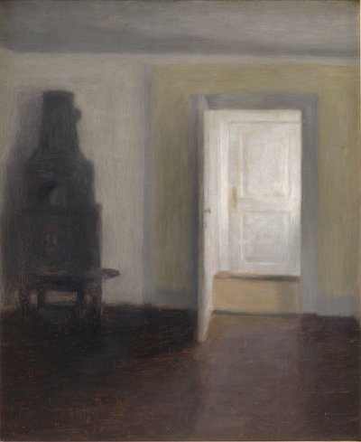 Belső tér egy régi kályhával alkotó: Vilhelm Hammershoi