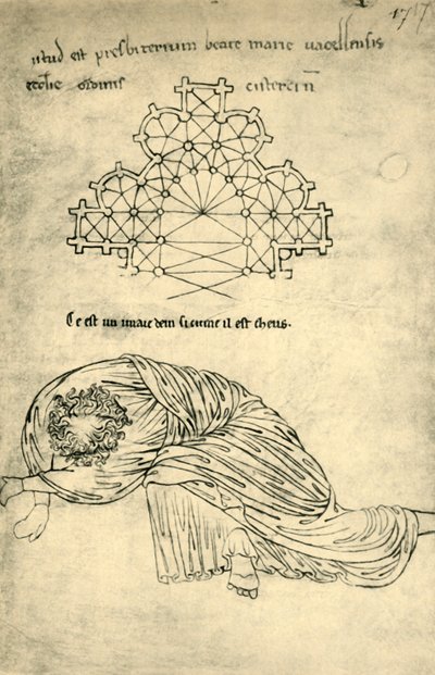 Templomterv és alvó apostol, 1220-1240, 1943. alkotó: Villard de Honnecourt