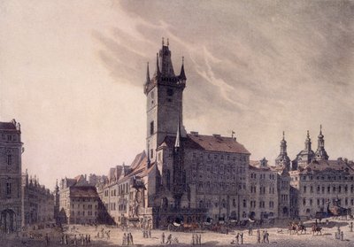 Régi városháza (színes metszet) alkotó: Vincenc Morstadt