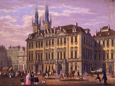 Goltz-Kinsky (Kinský) palota, Prága, 1847 (színes acélmetszet) alkotó: Vincenc and Geissler, F. Morstadt