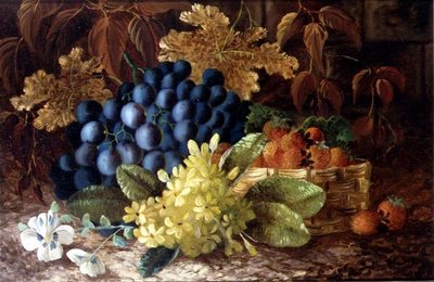 Szőlőcsendélet és egy kosár eper egy mohos parton alkotó: Vincent (after) Clare