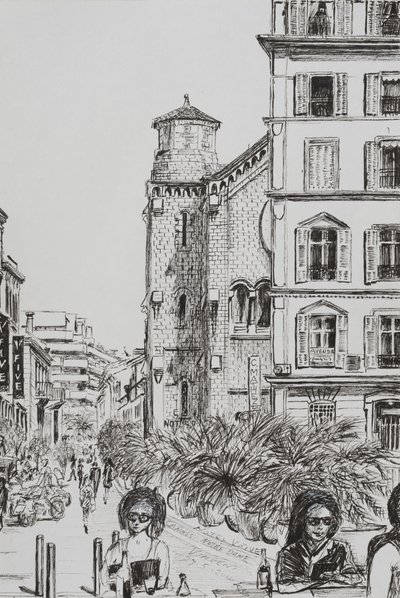 Hotel 5 és Notre Dame Cannes, 2014, (tinta papíron) alkotó: Vincent Alexander Booth