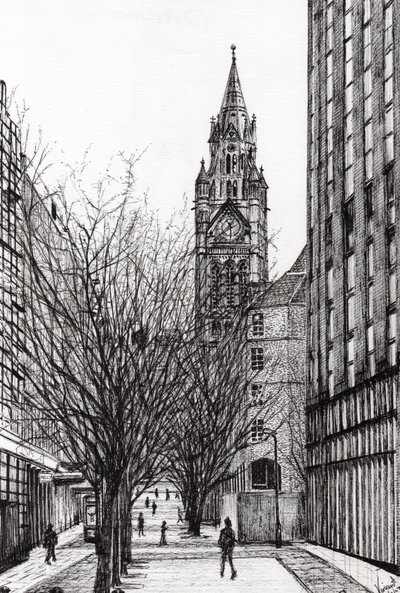 Manchesteri városháza a Deansgate-től, 2007, (tinta papíron) alkotó: Vincent Alexander Booth