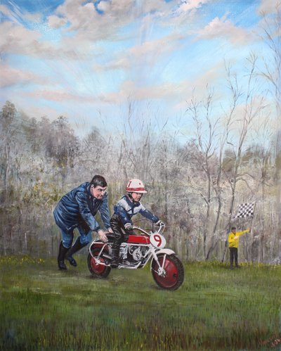 Motoros férfi, 2024 (olaj, vászon) alkotó: Vincent Alexander Booth