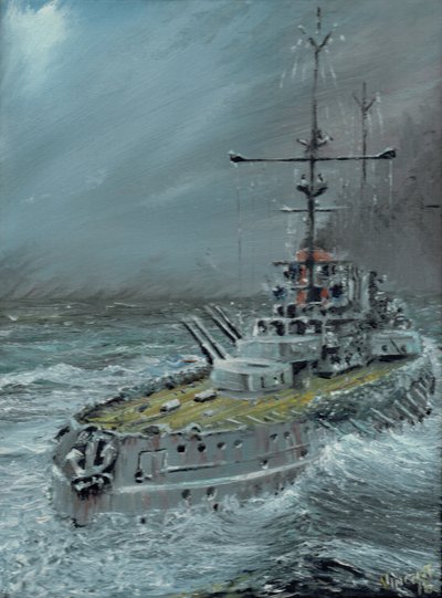 SMS Friedrich der Grosse Jütlandban 1916, 2016, (olaj, vászon tábla) alkotó: Vincent Alexander Booth
