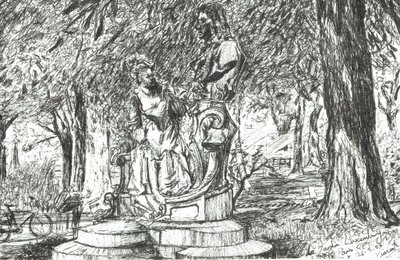 Szobor a Jardin Luxembourg Párizsban, 2003, (tinta papíron) alkotó: Vincent Alexander Booth