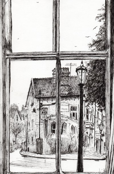 Kilátás az Old Hall Hotel Buxtonból, 2009, (tus, papír) alkotó: Vincent Alexander Booth