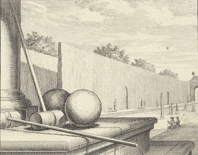 Krokett attribútumok krokettjátékosokkal a háttérben, 1714. alkotó: Vincent Laurensz Vinne van der