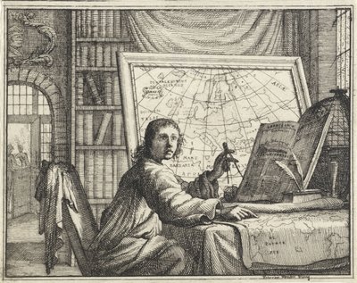 Férfi iránytűvel a térképeken alkotó: Vincent Laurensz. van der Vinne (II)
