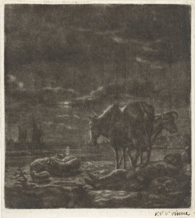 Éjszakai táj alvó pásztorral és szarvasmarhával alkotó: Vincent Laurensz. van der Vinne (II)