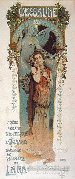 A Theatre de Monte Carlo-ban 1898-ban megzenésített „Messaline” című vers előadását reklámozó plakát (színes litó) alkotó: Vincent Lorant-Heilbronn