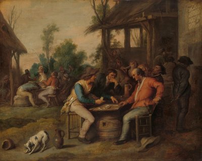 Két férfi a kártyákon kívül egy vidéki fogadóban alkotó: Vincent Malò (II) (attributed to)