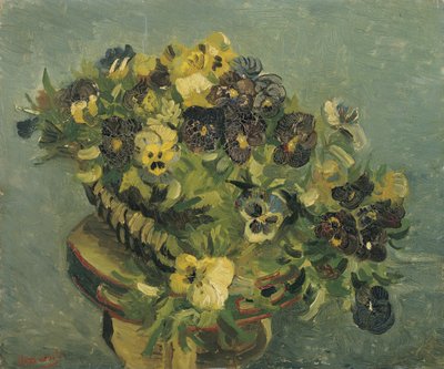 Árvácskákkal teli kosár egy kis asztalon alkotó: Vincent van Gogh
