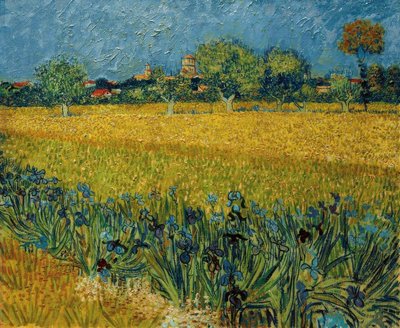 Kilátás Arles-ra, írisz virágokkal az előtérben alkotó: Vincent van Gogh