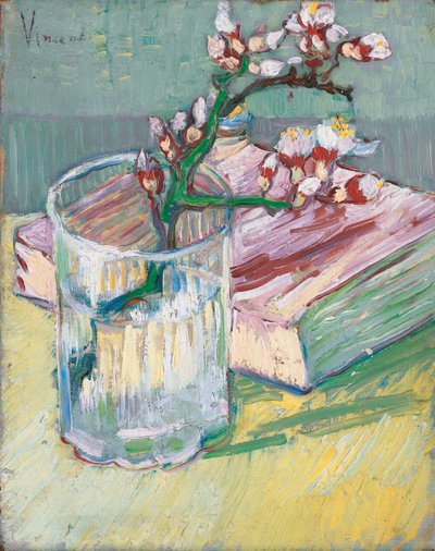 Virágzó mandulaág egy pohárban könyvvel, 1888 alkotó: Vincent van Gogh