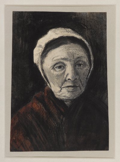 Egy öregasszony feje Scheveninger sapkában, 1882-83 (faszén, fekete-barna kréta papíron) alkotó: Vincent van Gogh