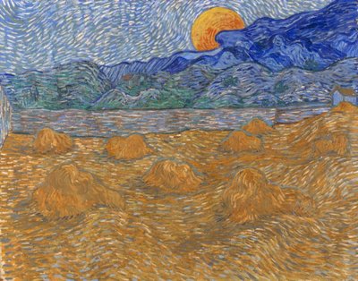 Tájkép búzakévékkel és felkelő holddal alkotó: Vincent van Gogh