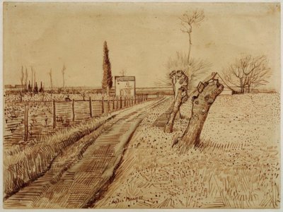 Táj egy ösvény és a szennyezett fűzfák alkotó: Vincent van Gogh