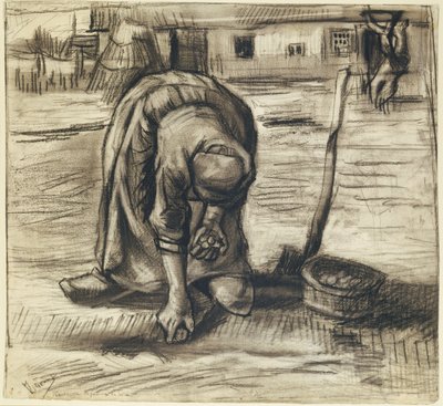 Parasztasszony burgonyát ültetett, 1885 körül (fekete kréta és szén a papíron) alkotó: Vincent van Gogh