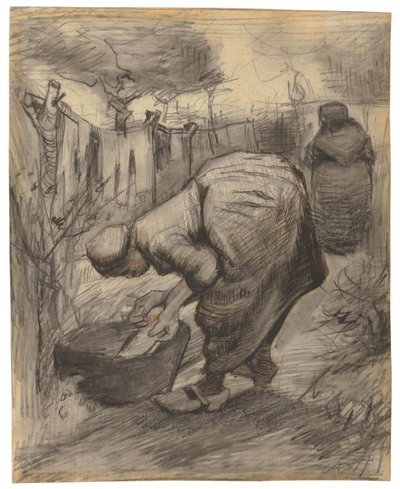 paraszt mosdóval a kertben; Parasztasszony mosdóval a kertben, 1885 alkotó: Vincent van Gogh