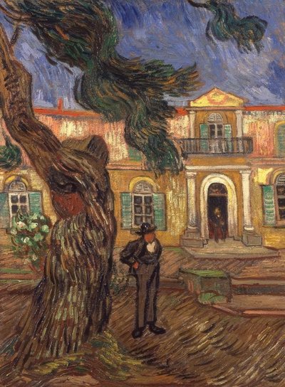 Fenyőfa és alak a Saint-Paul Kórház előtt alkotó: Vincent van Gogh