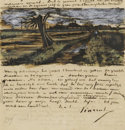 Pollard Willown (saule tetard). Levél Theo van Goghnak par Gogh, Vincent, van (1853-1890). Akvarell, gouache, papír alkotó: Vincent van Gogh