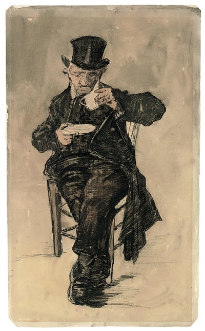 Szegényházlakó cilinderben, egy csésze kávét iszik, 1882 alkotó: Vincent van Gogh