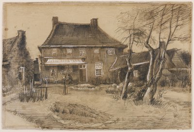 A neuneni lelkész: Hátulról nézve, jobb oldalon az Artists Stúdiója, 1884 körül (grafit, toll és barna tinta, barna mosás, szőtt papíron fehérrel kiemelve) alkotó: Vincent van Gogh