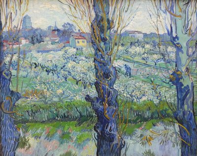 Kilátás Arles-ra, virágzó gyümölcsösök alkotó: Vincent van Gogh