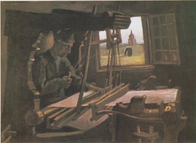 Takács nyitott ablak előtt, kilátással Nuenen tornyára alkotó: Vincent van Gogh