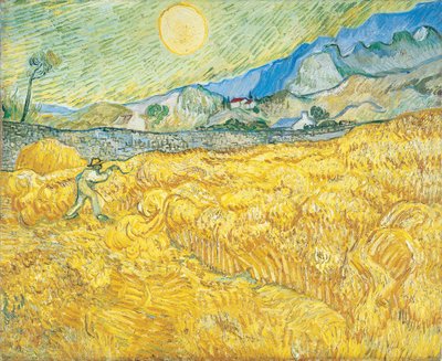 A Saint-Paul Kórház mögötti búzamező, egy aratógéppel alkotó: Vincent van Gogh