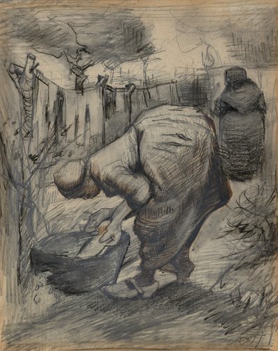 Nő a mosókád mellett, a kertben alkotó: Vincent van Gogh