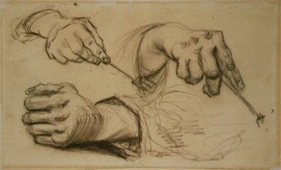 Tanulmány, három kéz, két tartóvilla F 1161r JH 746 alkotó: Vincent van Gogh